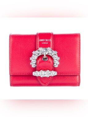 Jimmy Choo NWT Chéri Crystal Card Case Wallet Royal Red Leather